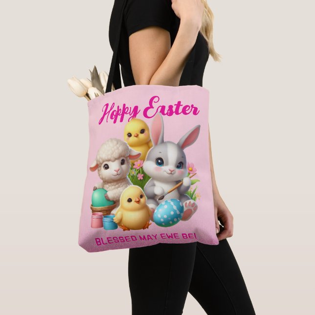 Hoppy Oaster Niedlich Bunny Chicks Lamm Malereieie Tasche (Von Nahem)