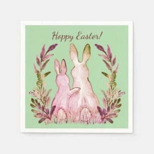 Hoppy Oaster Pink Grün Romantische Kaninchen Vint Serviette