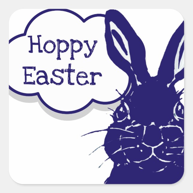 Hoppy Oaster Rabbit Bunny Funny Blue Illustration Quadratischer Aufkleber (Vorderseite)