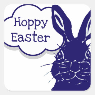 Hoppy Oaster Rabbit Bunny Funny Blue Illustration Quadratischer Aufkleber