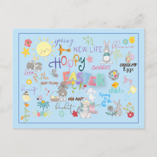 Hoppy Oaster Wordart Grüße Blue Hintergrund Postkarte