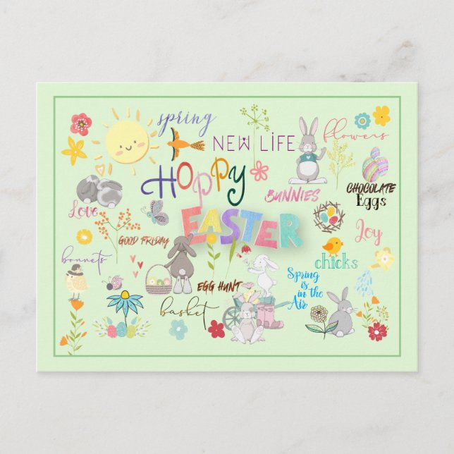 Hoppy Oaster WordArt-Grüße Postkarte (Vorderseite)