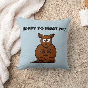 Hoppy to Meet You Kangaroo Funny Cartoon Kissen