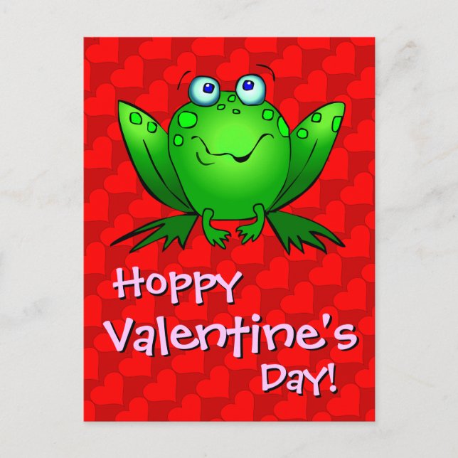 Hoppy Valentine's Day Red Hearts Frog Postkarte (Vorderseite)
