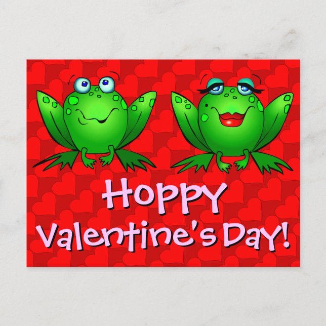 Hoppy Valentinstag Red Hearts Frogs Postcard Feiertagspostkarte (Vorderseite)