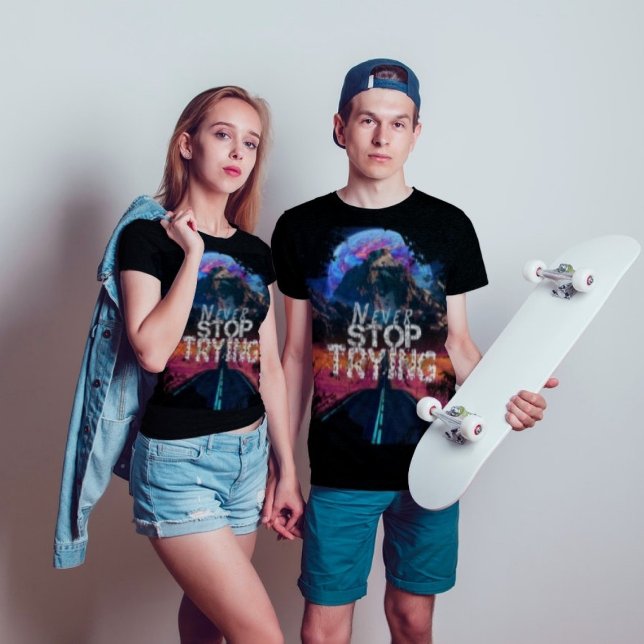 Hör niemals auf, den modernen schwarzen T - Shirt  (Von Creator hochgeladen)