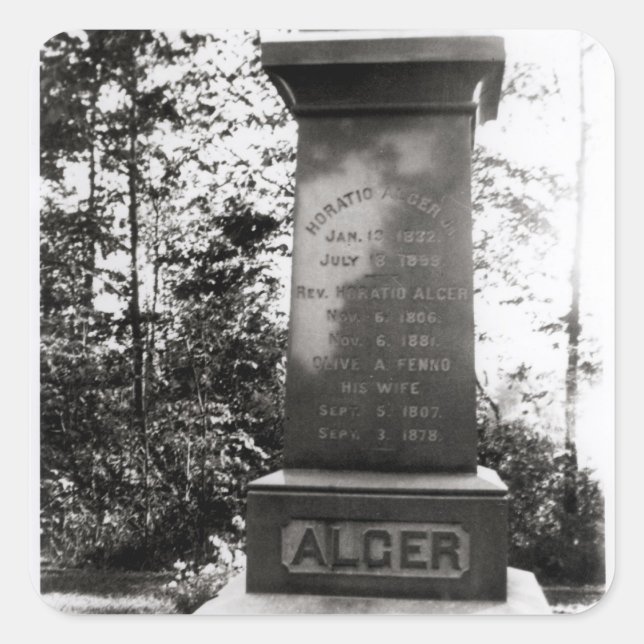 Horatio Alger Grab in Natick, Massachusetts Quadratischer Aufkleber (Vorderseite)