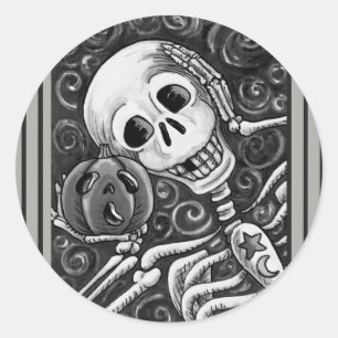 HÖRE DEINEM KÜRBIS ZU, HALLOWEEN-SKELETT-STICKER RUNDER AUFKLEBER