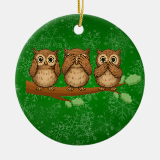 Höre, sieh und sprich keine bösen Eulen Keramik Ornament