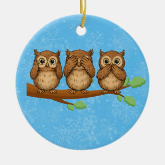 Höre, sieh und sprich keine bösen Eulen Keramik Ornament