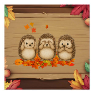 Hören, sehen und sprechen kein Böses Igel Blätter Poster
