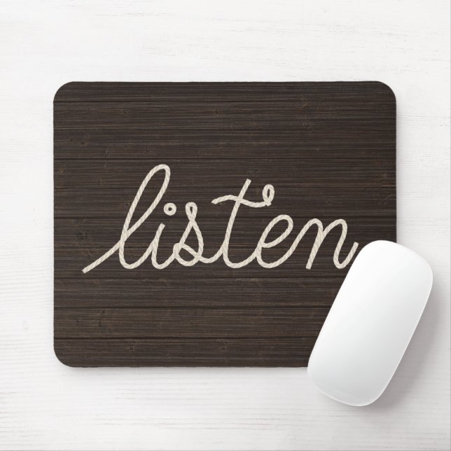HÖREN Seiltext auf dunklem Holz Mousepad (Mit Mouse)