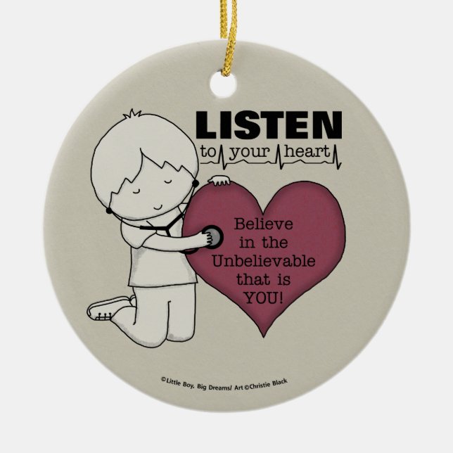 Hören Sie Ihr Herz Keramik Ornament (Vorne)