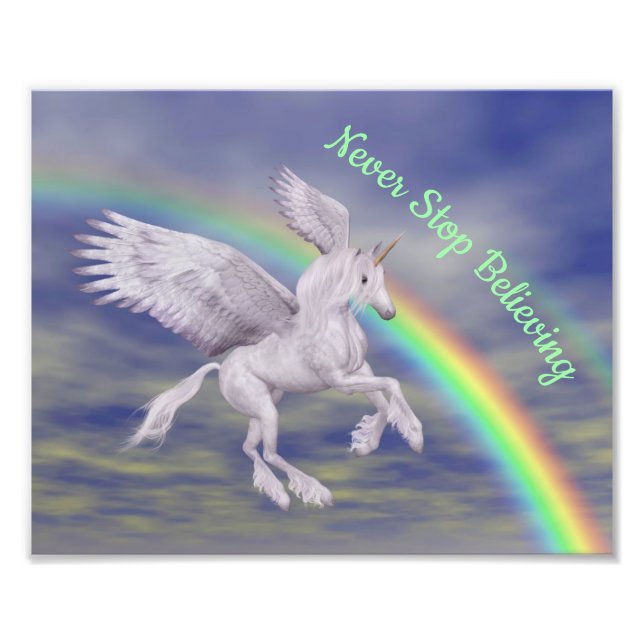 Hören Sie nie auf, Unicorn über Regenbogen 8x10 zu Fotodruck (Vorne)