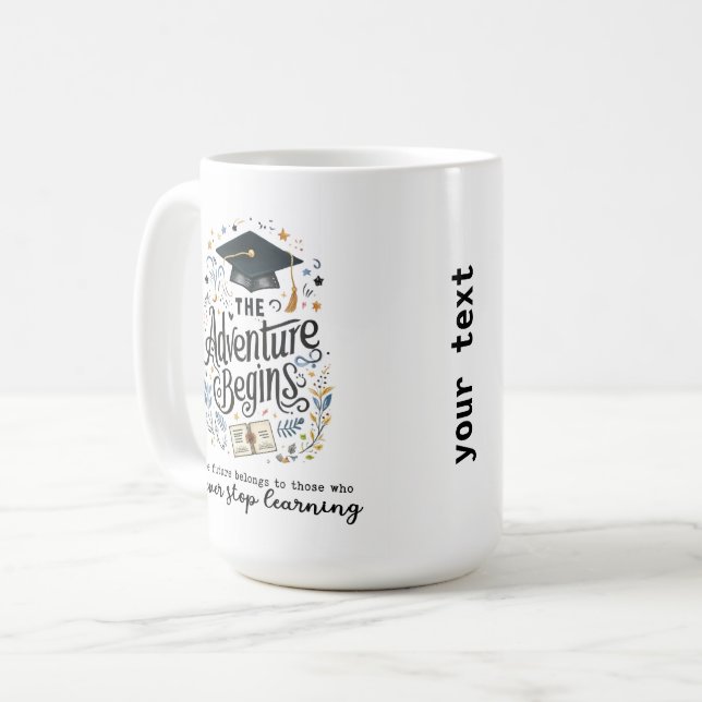 Hören Sie nie auf zu lernen Kaffeetasse (Vorderseite Links)