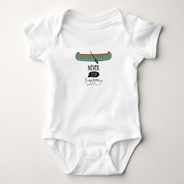 Hören Sie niemals auf, Kanu zu erkunden Baby Strampler (Vorderseite)