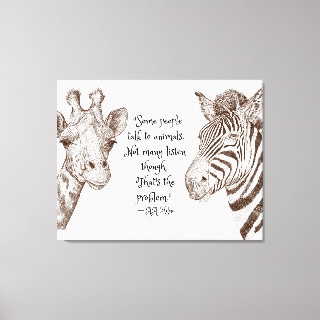 Hören Sie sich Giraffe und Zebra für Tiere an Leinwanddruck (Vorderseite)