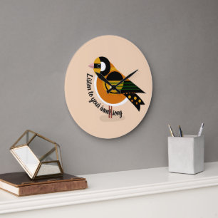 Hören Sie sich Ihre innere Vogelschutzmauer an Große Wanduhr