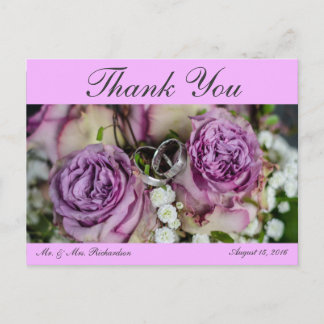 Horiz. Pink Custom Wedding Foto Vielen Dank Postkarte