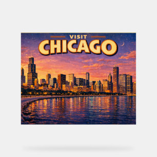 horizon de Chicago et lac Michigan au crépuscule