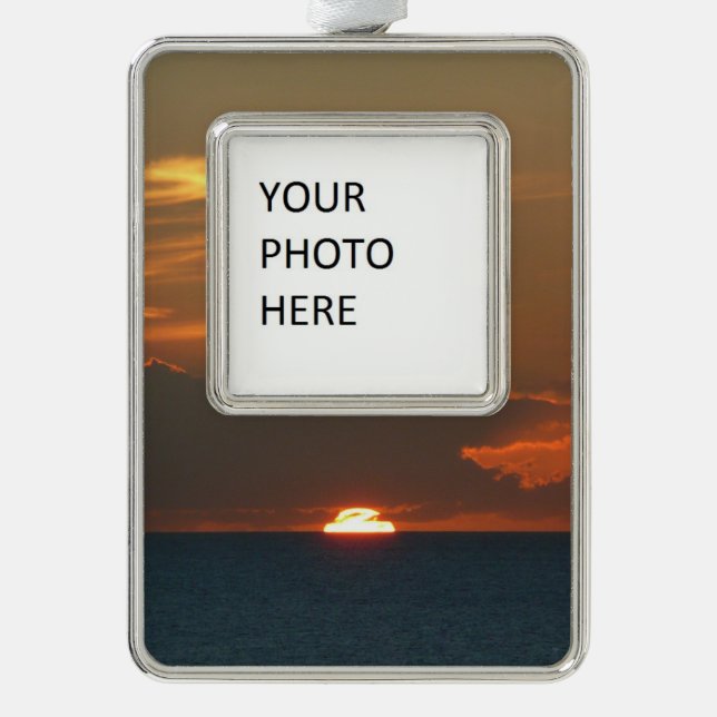 Horizon Sunset farbenfrohe Seascape-Fotografie Rahmen-Ornament Silber (Vorderseite)