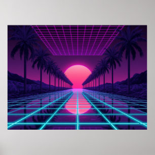 Horizon Synthwave Rétro - Affiche Néon Grille & Pa
