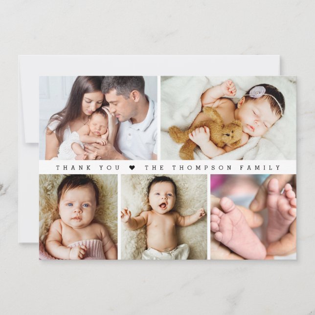 Horizontal Baby Girl Foto Collage Dusche Dankeskarte (Vorderseite)