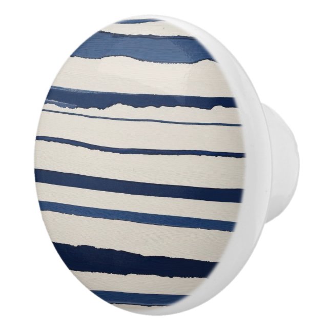 horizontal blue and white abstract stripes keramikknauf (Rechts)