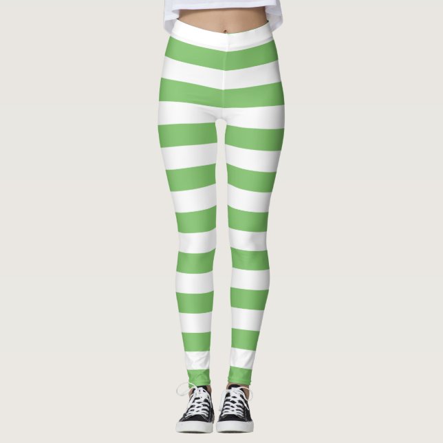 Horizontal gestreift, mandelfarben und weiß leggings (Vorderseite)
