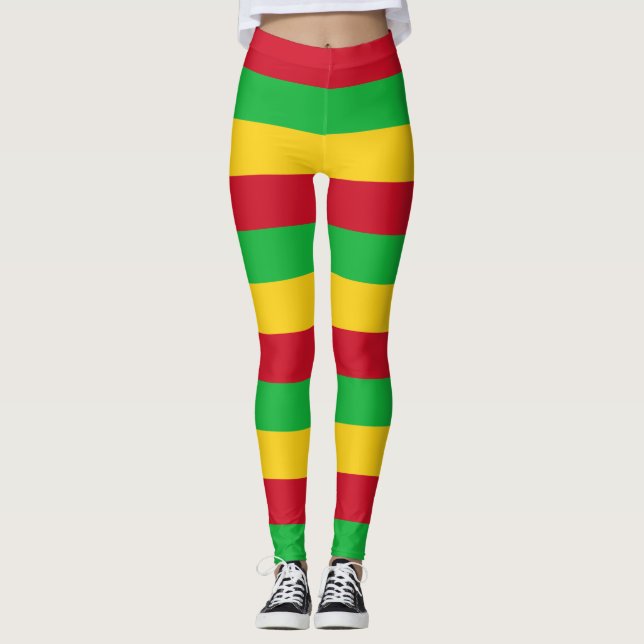 Horizontal gestreifte Mali-Farben Leggings (Vorderseite)