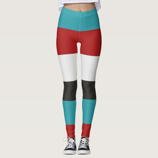 Horizontal gestreiftes Muster Dunkeltürkis Leggings (Vorderseite)