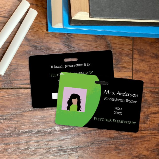 Horizontal grüne Apfelschulmitarbeiter Schwarzes I Ausweis (Horizontal green apple teacher black photo ID badge)
