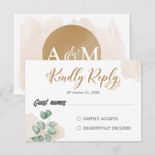 Horizontal-Hochzeitskarte für Goldgrün RSVP Karte