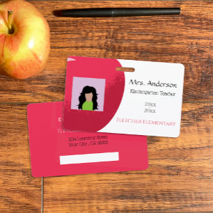 Horizontal Red Apple Teacher White Foto ID Abzeich Ausweis