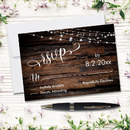 Horizontal Rustic Wood & Light Strings Event RSVP Karte