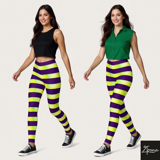 Horizontal Stripe Purple Yellow Neon Glossy Leggings (Von Creator hochgeladen)