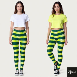 Horizontal Stripe Yellow Green Glossy Pattern Leggings