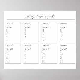 Horizontal Wedding Seating Chart Sign 64 Guests Poster