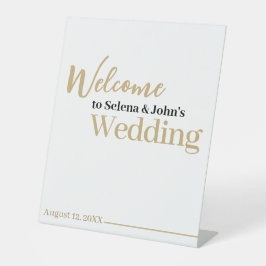 Horizontal White Gold Elegante Hochzeit Begrüßungs Sockelschild