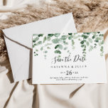 Horizontale Eukalyptus-Hochzeit speichert das Datu Save The Date<br><div class="desc">Diese eukalyptus horizontalen Hochzeit speichern Sie das Datum ist perfekt für eine elegante Hochzeit. Das Design bietet Aquarellfarben handgezeichnet elegante botanische Eukalyptuszweige und Blätter.</div>