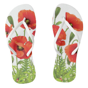Horizontale Grenze mit rotem Mohn Flip Flops