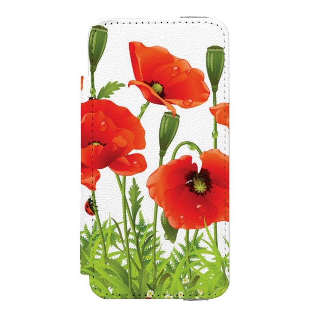 Horizontale Grenze mit roter Mohnblume Incipio iPhone Geldbeutel-Hülle (Folio Vorderseite)