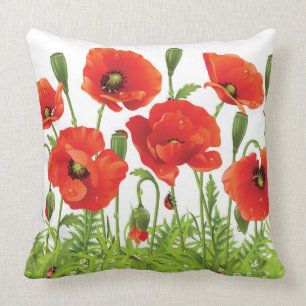 Horizontale Grenze mit roter Mohnblume Kissen