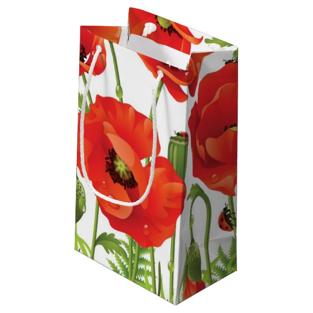 Horizontale Grenze mit roter Mohnblume Kleine Geschenktüte (Rückseite Schrägansicht)