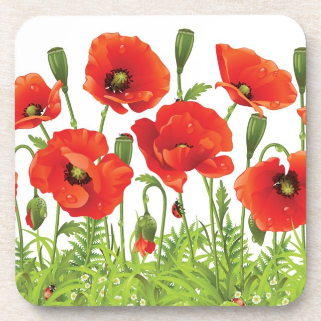 Horizontale Grenze mit roter Mohnblume Untersetzer (Vorderseite)