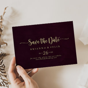 Horizontale Hochzeit mit Gold Burgundy Save The Date