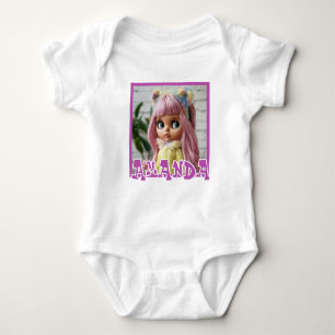 Horizontale lila-rosa Streifen mit Punkten-Dekor Baby Strampler