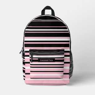 Horizontale Linie Schwarz, Weiß und Rosa Bedruckter Rucksack