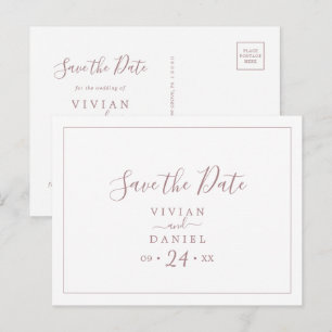 Horizontale Minimalistische Rose Save the Date Pos Einladungspostkarte