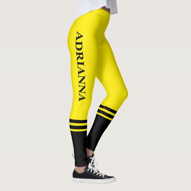 Horizontale schwarze Streifen | Name | Kanariengel Leggings (Rechts)
